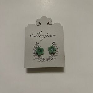 Teal Flower Earrings